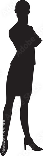 腕を組んでいる女性のシルエットイラスト