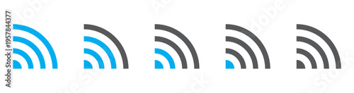 Wireless Signal Strength Icon Set Showing Progressive Levels for Wifi Network Status Interface