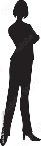 腕を組んでいる女性のシルエットイラスト