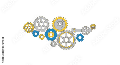 A group of colorful gear wheels.