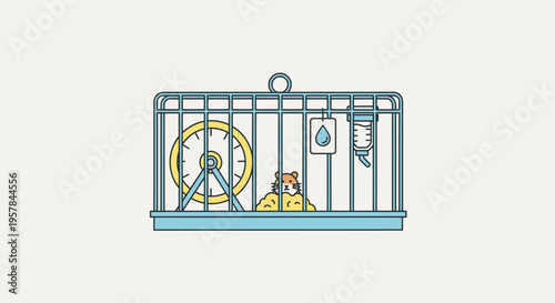 Bird in a small metal cage.