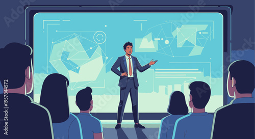 Businessman giving presentation to audience 1.