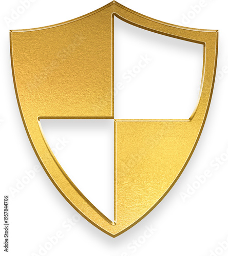 Golden 3D grid security shield icon for data protection and firewall safety