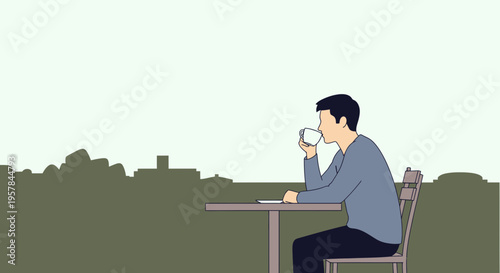 Man sitting alone with coffee cup.