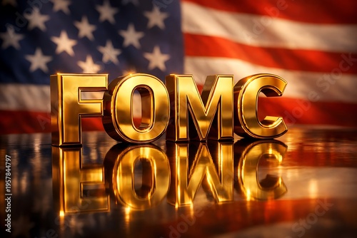 Golden 3d Fomc Letters Reflecting Us Flag Financial Policy Concept