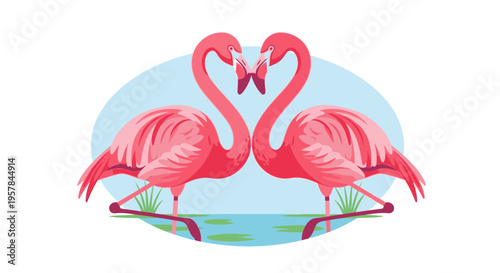 Two Pink Flamingos in Love.