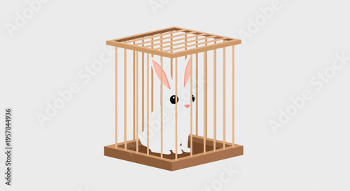 White rabbit in a small cage.
