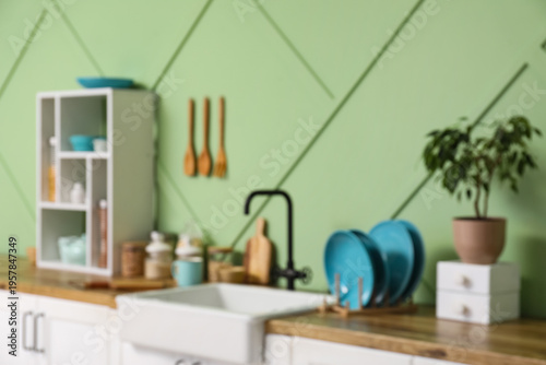 Blurred view of modern kitc...