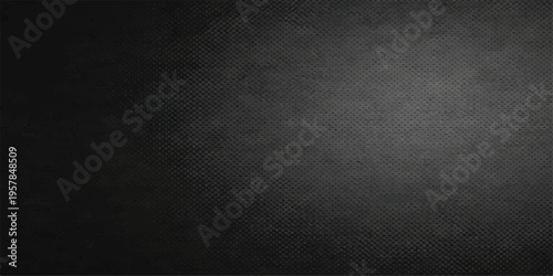 A dark grunge black leather texture on an old scratched concrete wall surface creates a vintage gray chalkboard backdrop with a blank paper pattern design