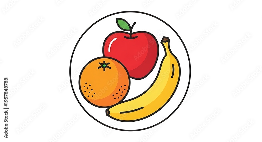 Obraz premium Fresh Fruit Plate Illustration.