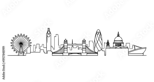Minimal London Skyline Line Art Silhouette – Modern Cityscape Vector