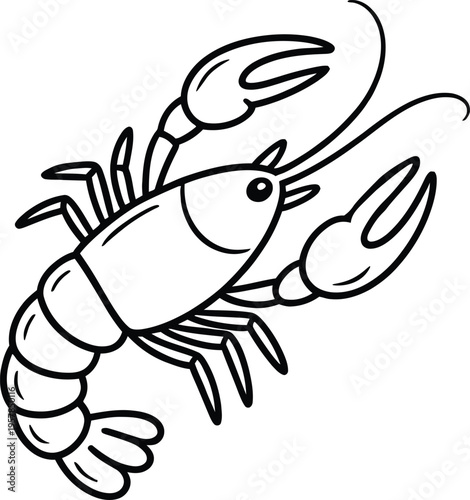 Cartoon Lobster Line Art Illustration, Seafood Lobster Outline Drawing Vector