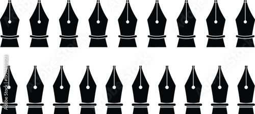 A collection of eighteen identical black fountain pen nib icons arranged in two horizontal rows