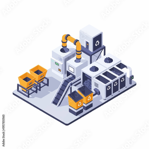 Isometric Recycling Plant Illustration for Waste Management.