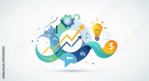 Abstract business growth concept with charts lightbulb and arrows