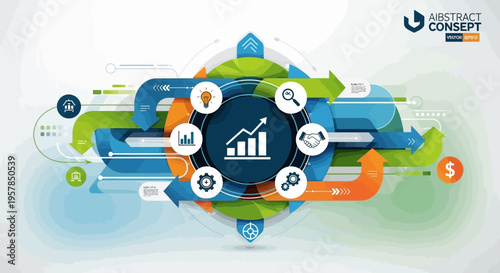 Abstract business concept illustration with arrows and charts for data analysis