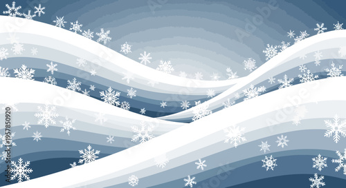 Abstract winter scene with snowflakes and wavy lines illustration