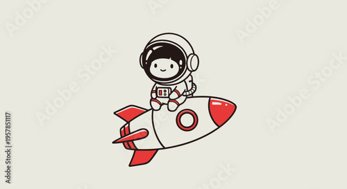 Astronaut character rides rocket illustration isolated on neutral background