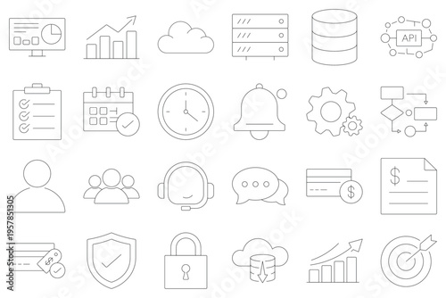 Minimal SaaS Workflow Icons Outline Vector Set