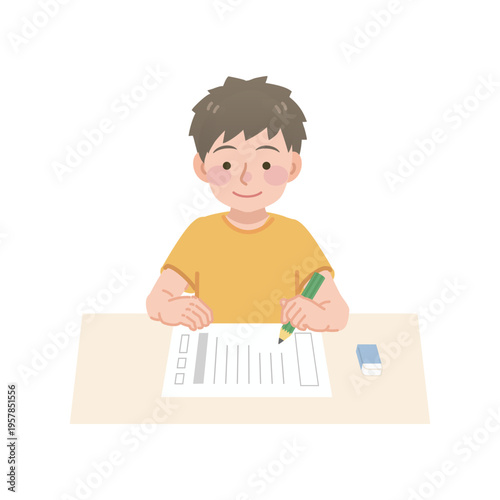 問題を解く男の子のイラスト
