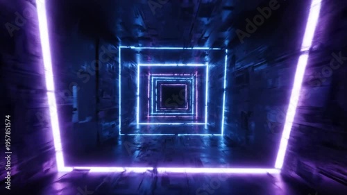 Neon Square Tunnel Light Installation.