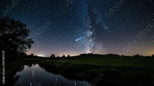 Night Sky Stars Milky Way River.