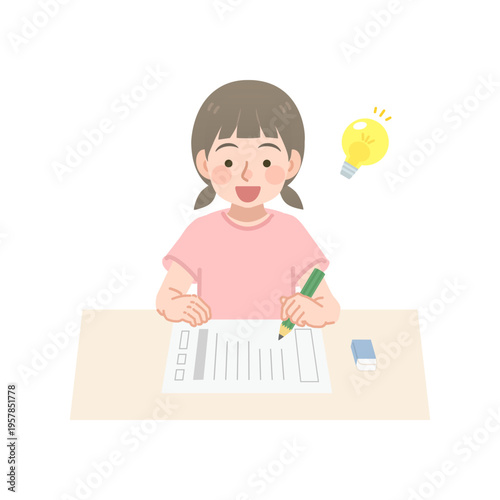 問題が解けた女の子のイラスト