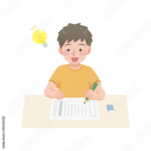 問題が解けた男の子のイラスト