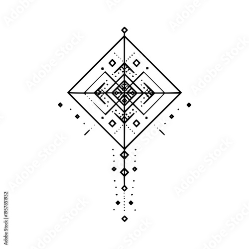 Geometric Mandala Design with Black Lines on White Background