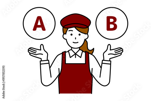 AとBの選択肢を提案するカフェの女性店員
