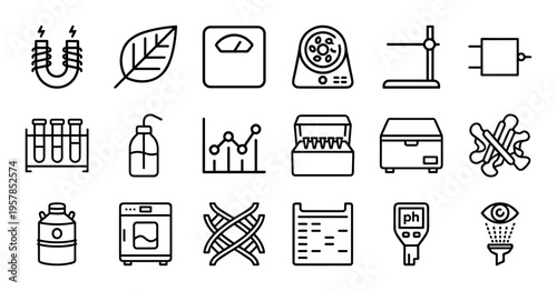 Biotechnology and Laboratory Research Geometric Line Art Bundle for Scientific Interface Design and Eco-Technology Visual Systems