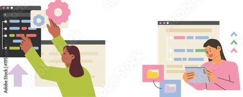 Collaborative software development and project management illustration