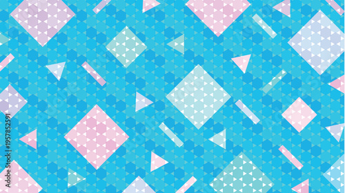 Geometric Pattern with Colorful Shapes on Blue Background