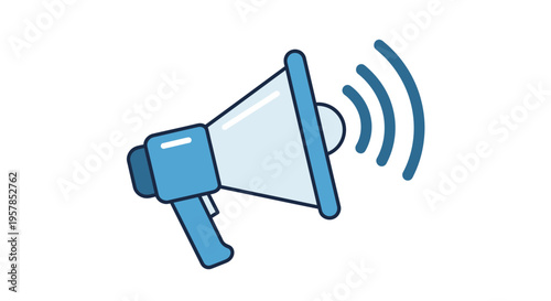 Blue Megaphone Icon with Sound Waves - Announcement, Promotion, Communication Concept