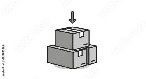Stack of Cardboard Boxes with Downward Arrow Icon