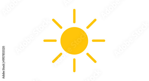 Bright Yellow Sun Icon on White Background