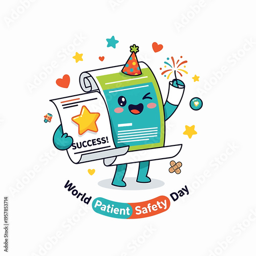 Animated Roll of Paper with Party Hat Celebrating World Patient Safety Day