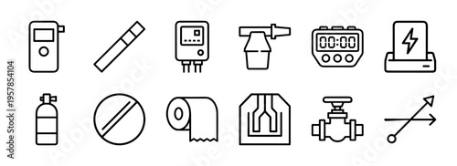 Breathalyzer and Alcohol Testing Equipment Icons | Professional Road Safety and Medical Screening Visual DNA | Minimalist Geometric Line Art