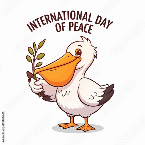 Pelican Holding Olive Branch for International Day of Peace