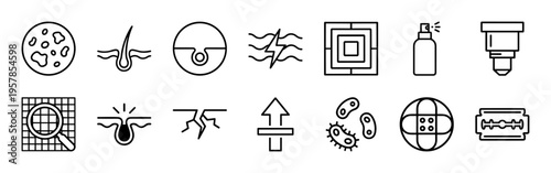 Clinical Dermatology and Skincare Pathology Line Art for Medical Branding and Cosmetic Science Analysis with Ultra Minimalist Geometric Style