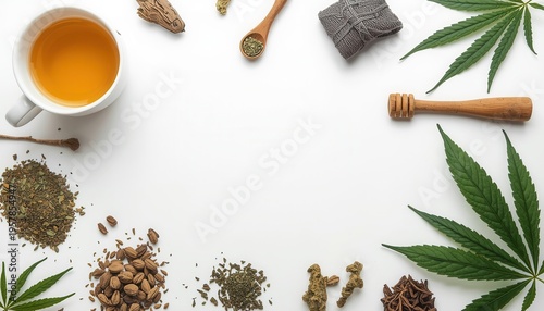 Wallpaper Mural Herbal Tea and Medicinal Herbs: A top-down perspective showcases a collection of herbs, seeds, and elements of traditional medicinal practice. Torontodigital.ca