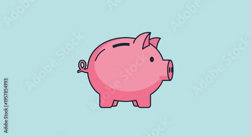 Pink Piggy Bank Cartoon Illustration
