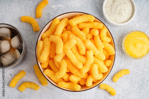 Bowl with tasty salty corn ...