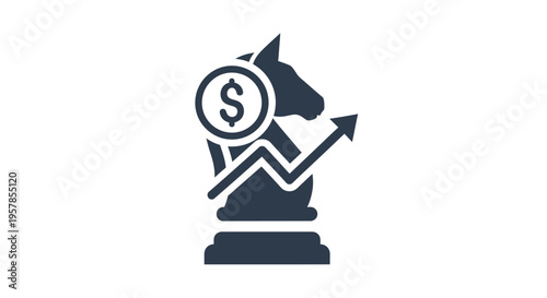 Chess Knight Strategy with Growing Financial Graph and Dollar Coin Icon