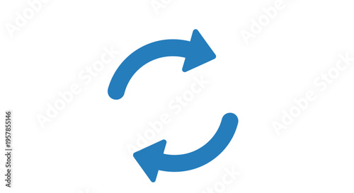 Blue Circular Arrows Icon, Refresh, Reload, Recycle, Repeat Symbol on White Background