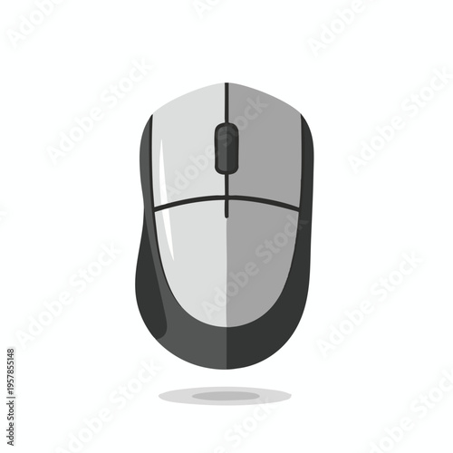 A top-down view of a gray computer mouse with a dark gray base and scroll wheel