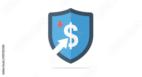 Financial Security Shield with Downward Arrow and Dollar Sign Icon