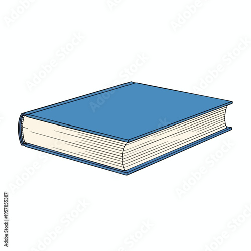 A closed, thick, blue hardcover book is depicted against a white background