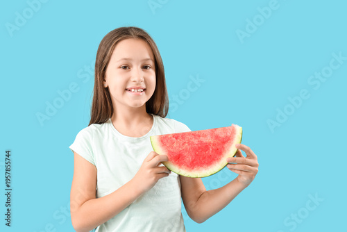Happy little girl with slic...