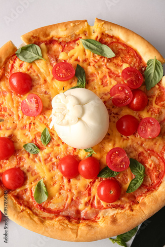Tasty pizza with Burrata ch...